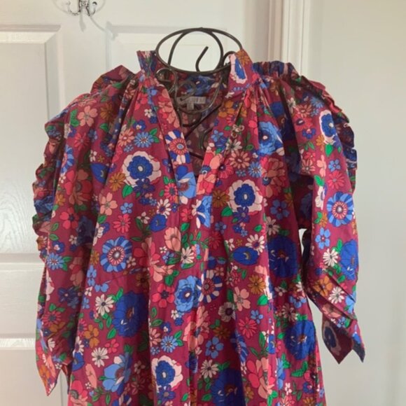 Karlie Ruffle London Floral Cotton Poplin Mini Dress Size Medium - Picture 2 of 12